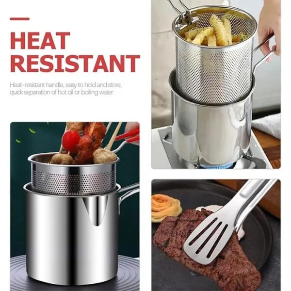 "Stainless Steel Deep Fryer Frying Pot With Strainer"