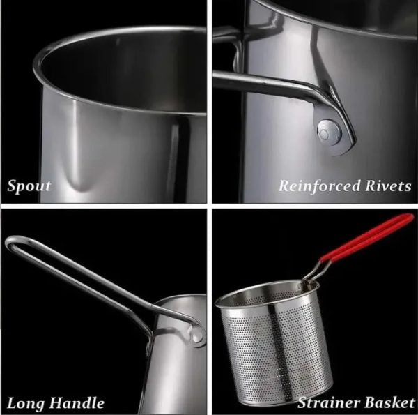 "Stainless Steel Deep Fryer Frying Pot With Strainer"