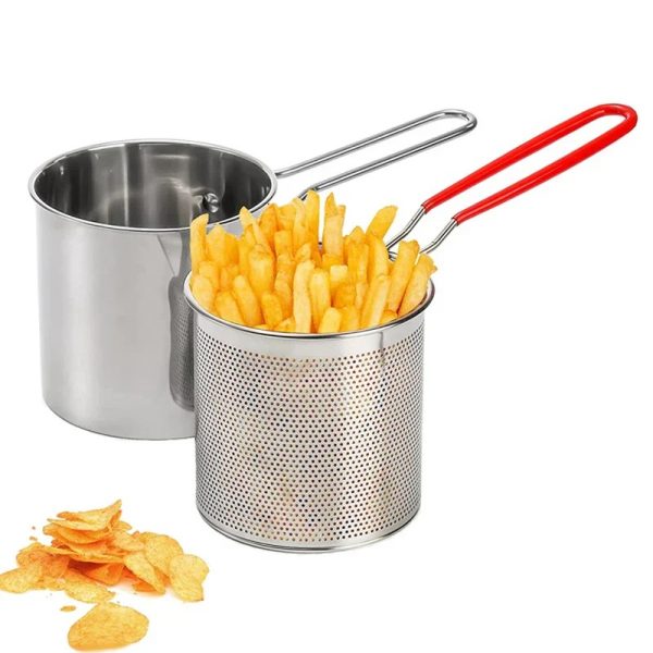 "Stainless Steel Deep Fryer Frying Pot With Strainer"