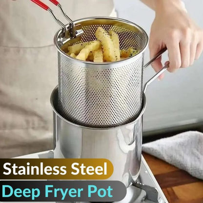 "Stainless Steel Deep Fryer Frying Pot With Strainer"