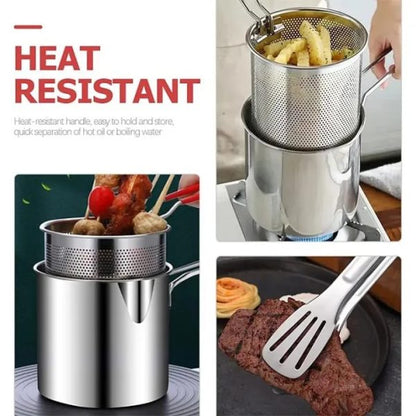 "Stainless Steel Deep Fryer Frying Pot With Strainer"