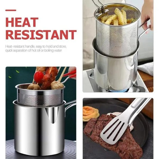 "Stainless Steel Deep Fryer Frying Pot With Strainer"