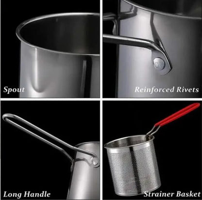 "Stainless Steel Deep Fryer Frying Pot With Strainer"