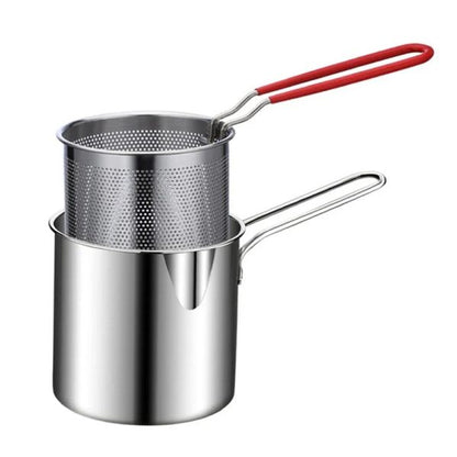 "Stainless Steel Deep Fryer Frying Pot With Strainer"